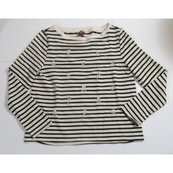 Betsey Johnson Performance Womens Skull & Bones Shirt Creme/Black Striped M NWT - Picture 1 of 4